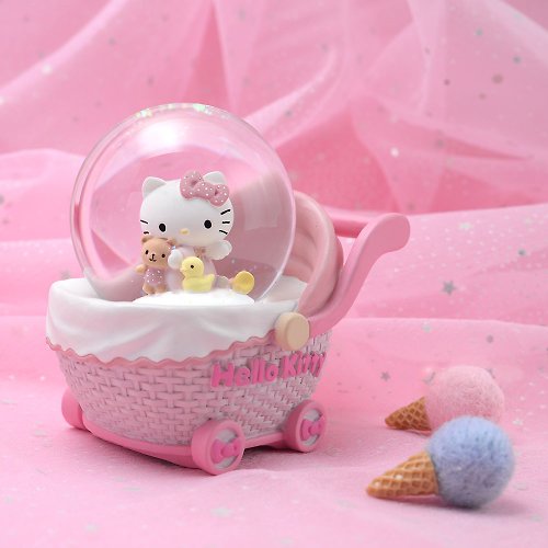 JARLL 讚爾藝術 Hello Kitty Baby Carriage 水晶球音樂盒