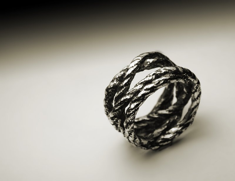 Wide version thick braided rope ring - แหวนทั่วไป - โลหะ สีเงิน