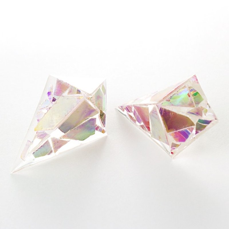Acute angle pyramid earrings (debris of the DVD) - ต่างหู - วัสดุอื่นๆ หลากหลายสี