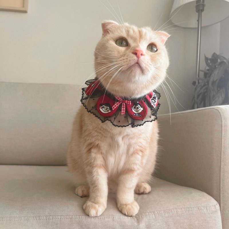 [Qia's Handmade] Black and Red Petal Lace Pet Scarf Cat Dog Scarf Drool - Clothing & Accessories - Cotton & Hemp 