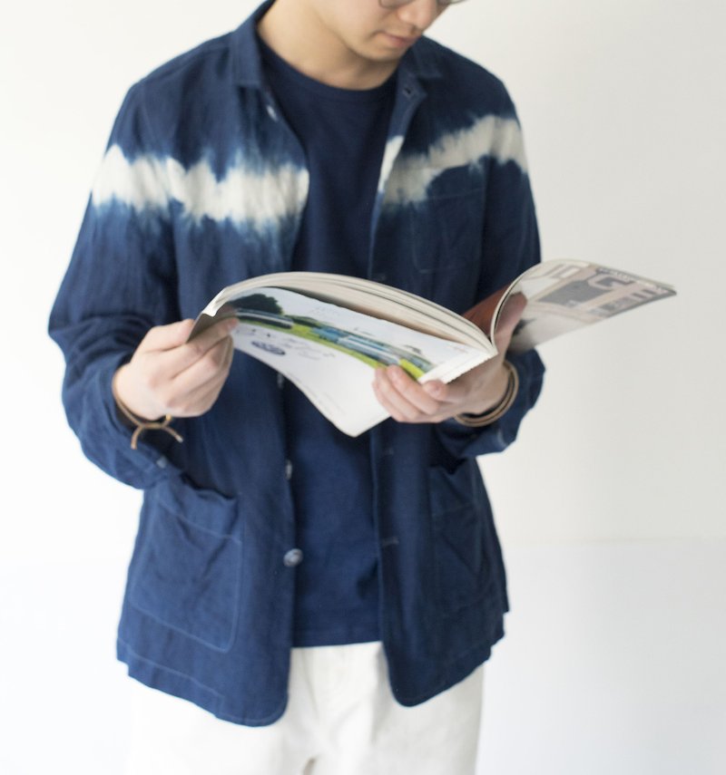 Fete original design tooling shirt coat blue dye indigo series - Men's Shirts - Cotton & Hemp 