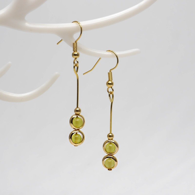 Candy Jewelry Light Jewelry 18K Gold Green Chalcedony Long Earrings - Earrings & Clip-ons - Semi-Precious Stones Green