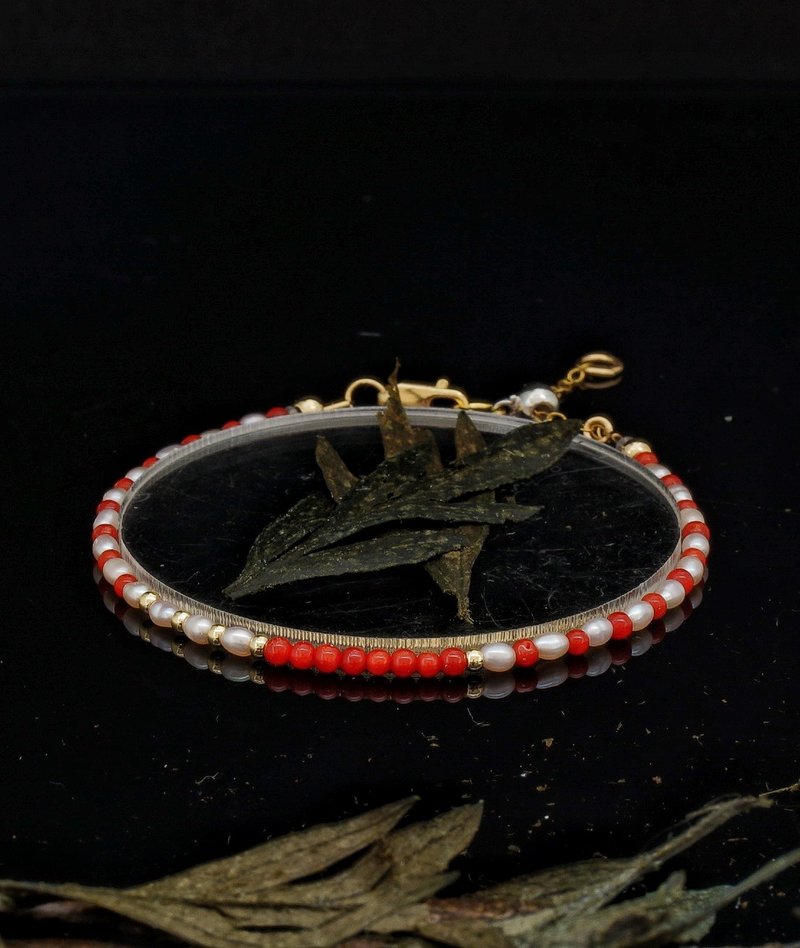 1/20 14K Gold Filled  2mm Corallo Rosso Mediterraneo Bracelet with Japan Cenfill - Bracelets - Other Materials 