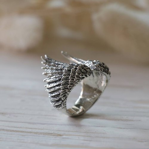 jacksclub Angel Wings Bird Ring sterling silver Celtic tattoos gift Jewelry Boho Owl 925