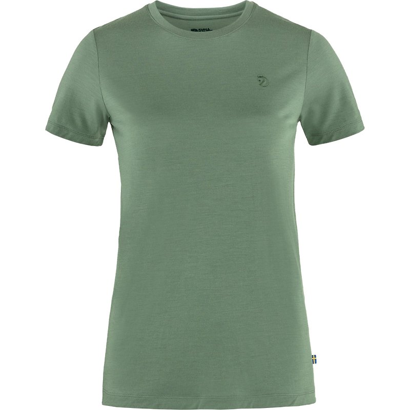 【Fjallraven】Abisko Wool short-sleeved wool sweatshirt for women with green embroidery - ชุดกีฬาผู้หญิง - ขนแกะ สีเขียว