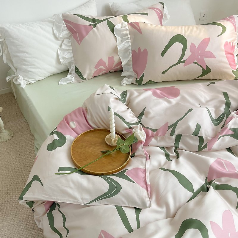 西西裡傳說 設計師原創法式花朵蘭精天絲60支四件套床單絲滑軟 - 床包/寢具 - 棉．麻 