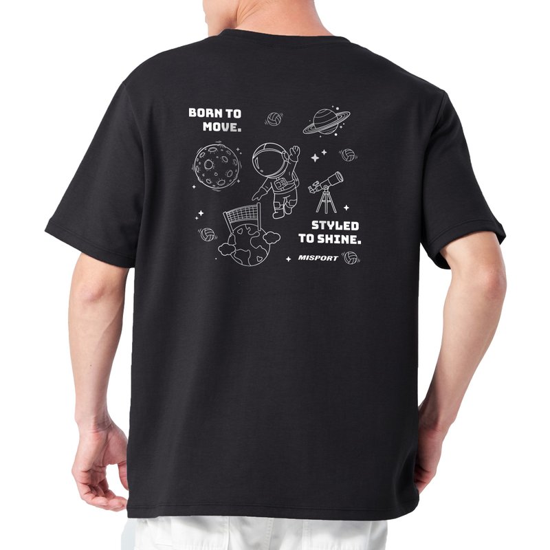 立體機能棉T-運動太空人-大星際線條背圖款-排球 機能服 MIT - 運動上衣/排汗衫 - 聚酯纖維 黑色