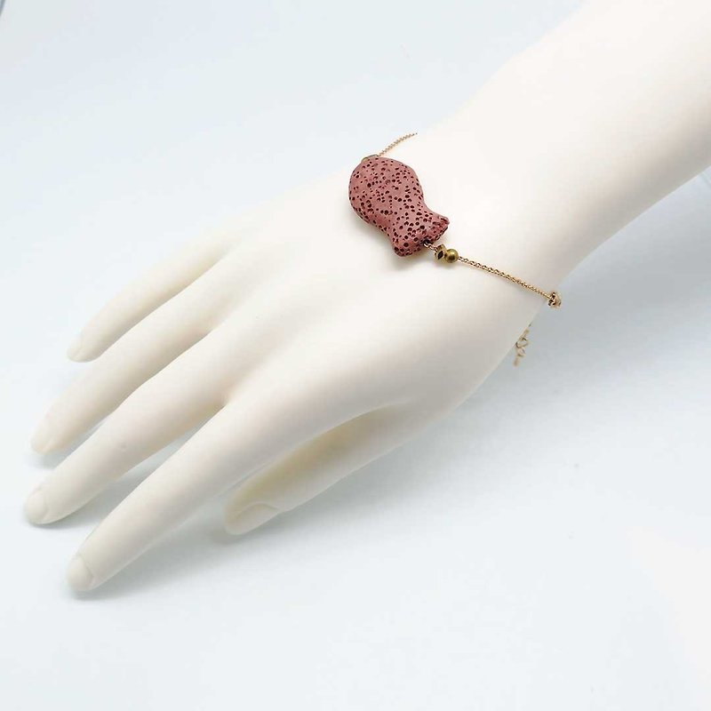 Pink Fish Lava Diffuser Bracelet Gold plated Copper Chain with Extend Chain - สร้อยข้อมือ - ทองแดงทองเหลือง สึชมพู