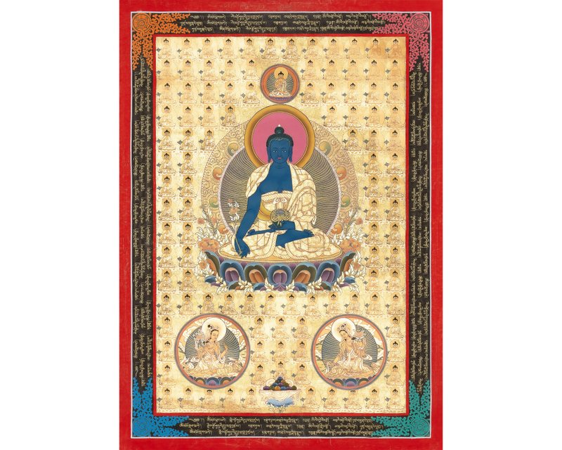 藥師佛 108位佛陀 手工唐卡繪畫 金箔傑作 - 壁貼/牆壁裝飾 - 其他材質 多色