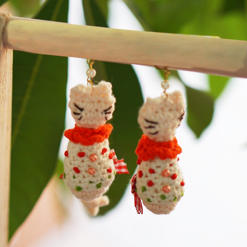 Independent Original Crochet Series Christmas Cat Earrings - Earrings & Clip-ons - Paper Red