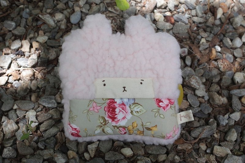 朵兒小兔零錢包-粉紅髮-62阿嬤玫瑰 - 零錢包/小錢包 - 棉．麻 粉紅色