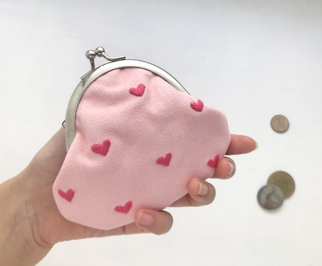 Heart】 Kiss lock bag/coin purse/pink holeless round mouth hand