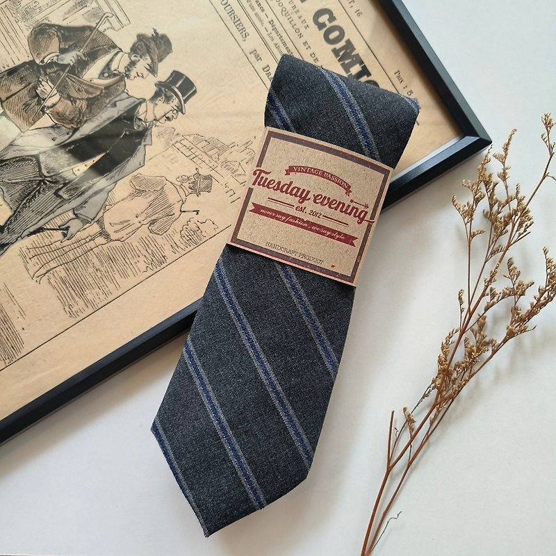 Necktie Shadow Grey with Navy Line Stripe - Ties & Tie Clips - Other Materials Gray