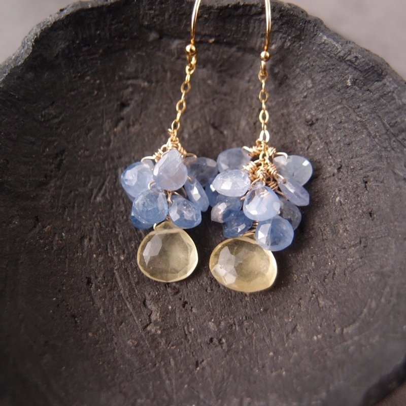 【K14gf】Blue Sapphire × Yellow Beryl Earrings ブルーサファイア×イエローベリルピアス - 耳環/耳夾/耳骨夾 - 寶石 黃色