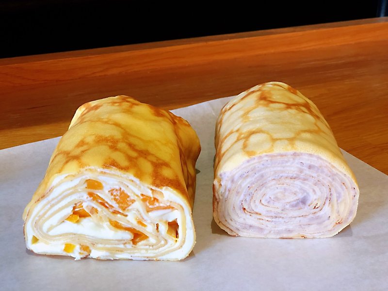 French Melaleuca Rolls Popular Double Taste Mango Cheese & Classic Taro - Cake & Desserts - Fresh Ingredients Yellow