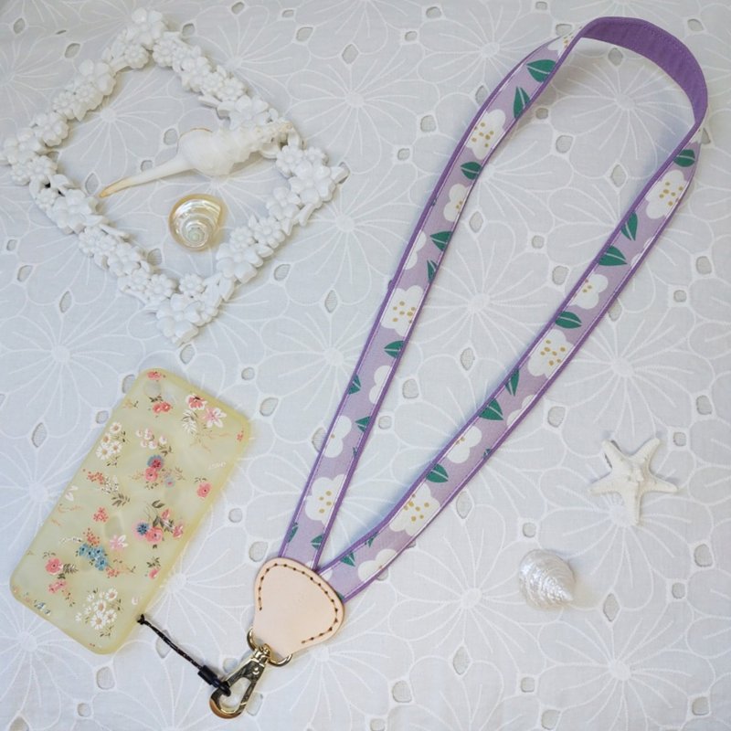 Purple series Y-shaped decompression two-color Korean fabric leather mobile phone neck lanyard - เชือก/สายคล้อง - ผ้าฝ้าย/ผ้าลินิน สีม่วง