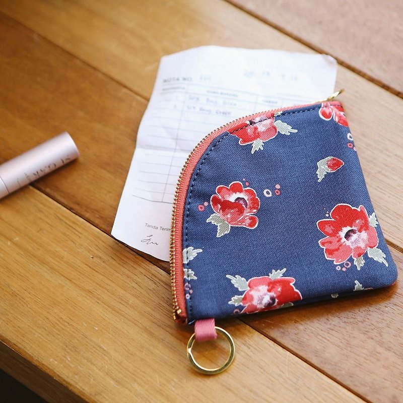 Dailylike Fan cotton key purse -04 red velvet, E2D48712 - กระเป๋าใส่เหรียญ - ผ้าฝ้าย/ผ้าลินิน สีน้ำเงิน
