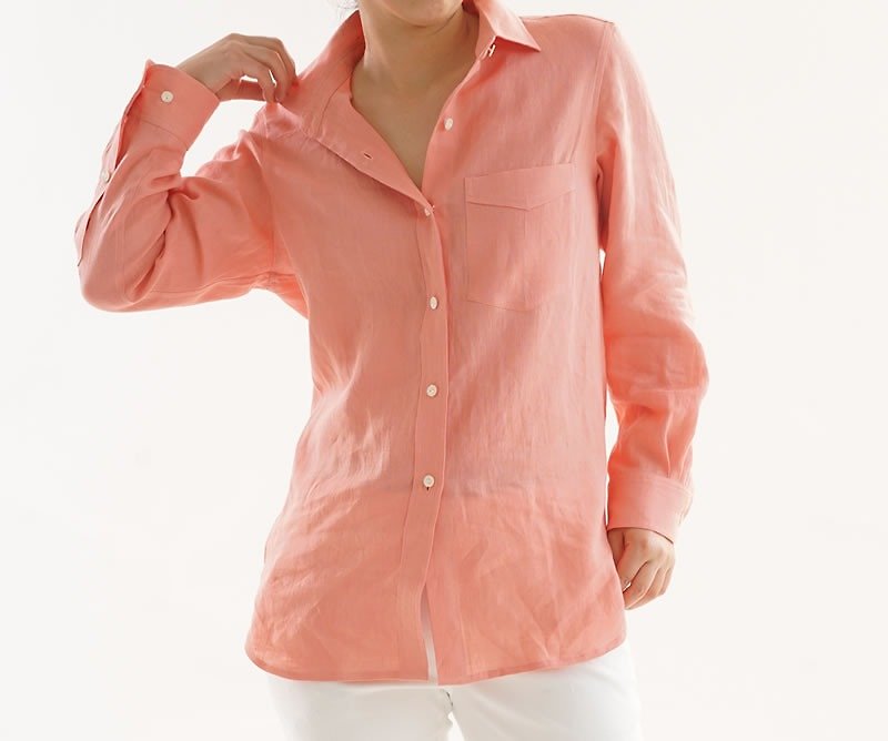 Linen authentic premium shirt / Vesta t 0 32 b - vet 1 - เสื้อผู้หญิง - ผ้าฝ้าย/ผ้าลินิน สึชมพู
