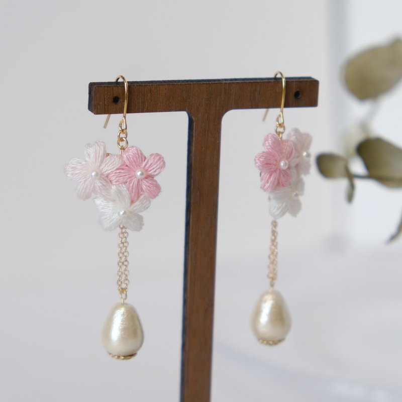 Crochet Pastel Pink Ball Earrings - ต่างหู - งานปัก สึชมพู