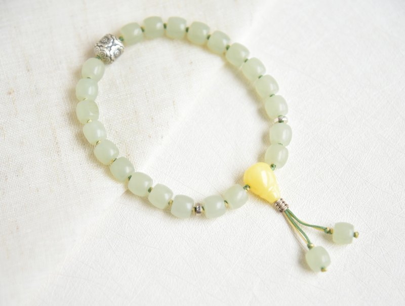 【籽料】【葭菼】天然新疆和田玉籽料直切珠子手串 - 手鍊/手環 - 玉石 灰色