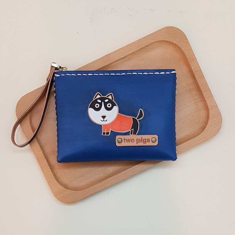 Coin purse_pure cowhide_shiqi_can play English name - Wallets - Genuine Leather Blue