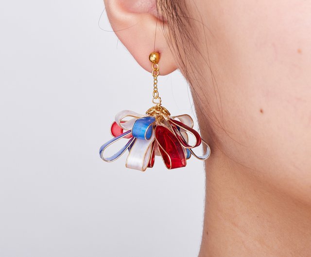 レジン イヤリング クリア リボン 大人可愛い きらきら うさぎイヤリング レジン 揺れる リボン ドライ