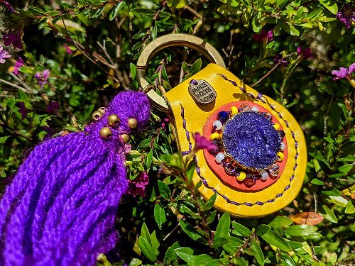 Yoga For Peace & Handmade 精靈的紫色礦石水晶手工真皮吊飾流蘇鑰匙圈