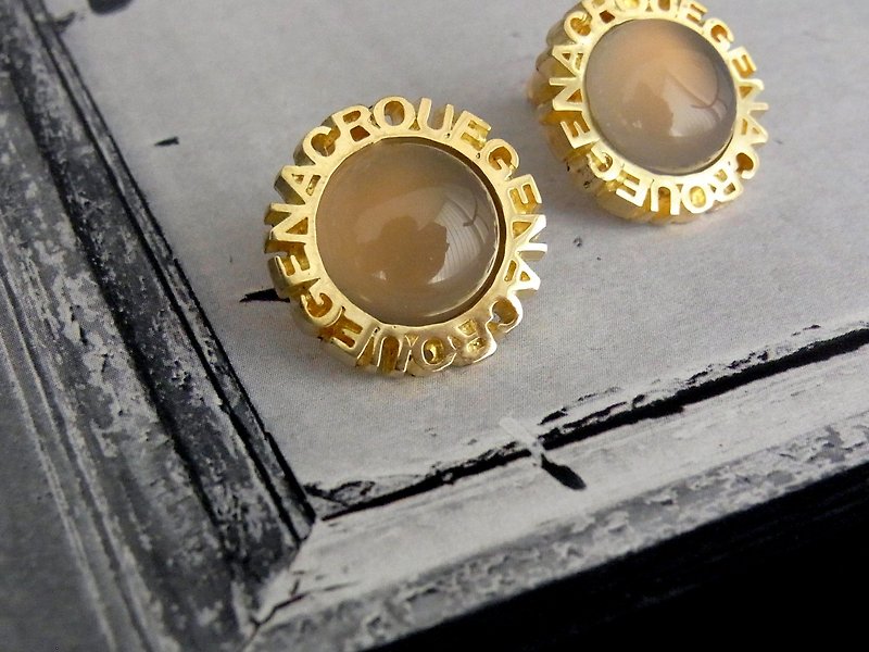 Circle stone earrings / brass - Earrings & Clip-ons - Copper & Brass Gold