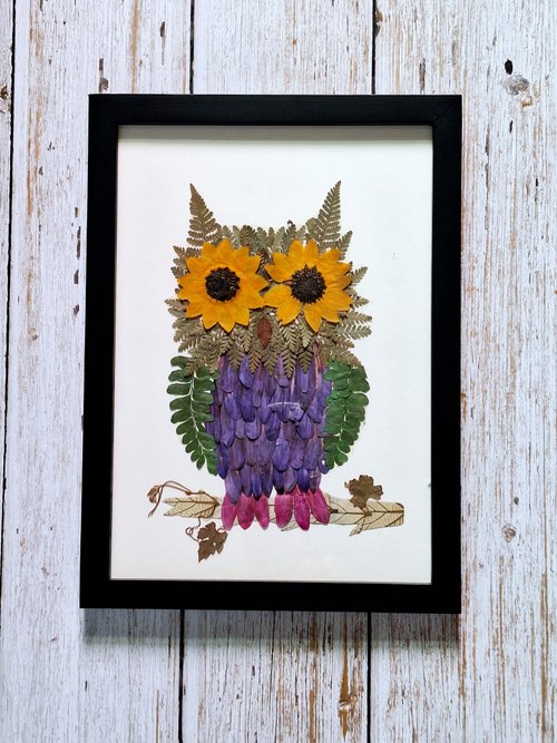 手作りの植物の絵画 | フクロウ - ショップ annys-workshop 置物