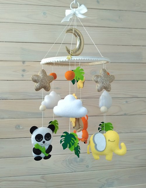 Nobi Sunny Animals Baby Crib Mobile, boho nursery decor, felt Panda, Tiger and Lion