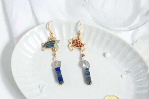 Little OH! 手工飾品 海龜 綠蠵龜 革龜 不對稱設計耳環 限量款