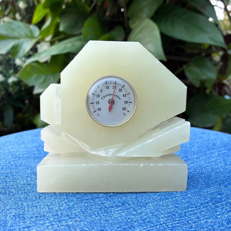 Vintage 70s Onyx Stone Thermometer Hand Made Desk Thermometer Home Decor - 擺飾/家飾品 - 石頭 綠色