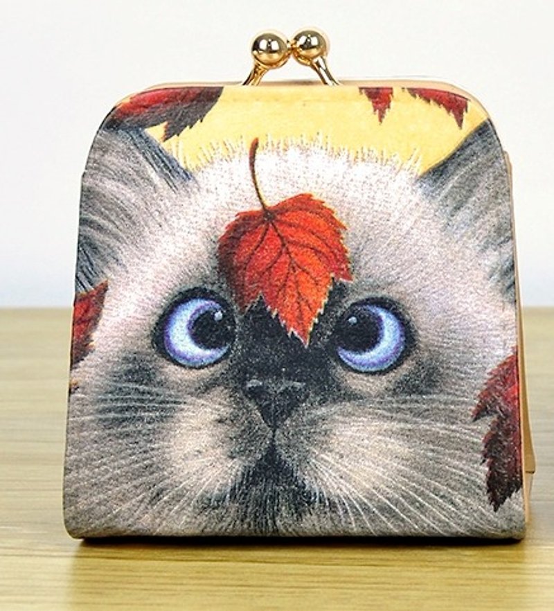 Handmade Christmas gifts - plush cat mouth gold purse - กระเป๋าใส่เหรียญ - หนังแท้ 