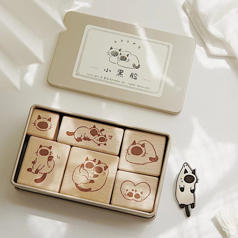 Small black face set Siamese cat handbook stamp resin - Stamps & Stamp Pads - Wood Khaki