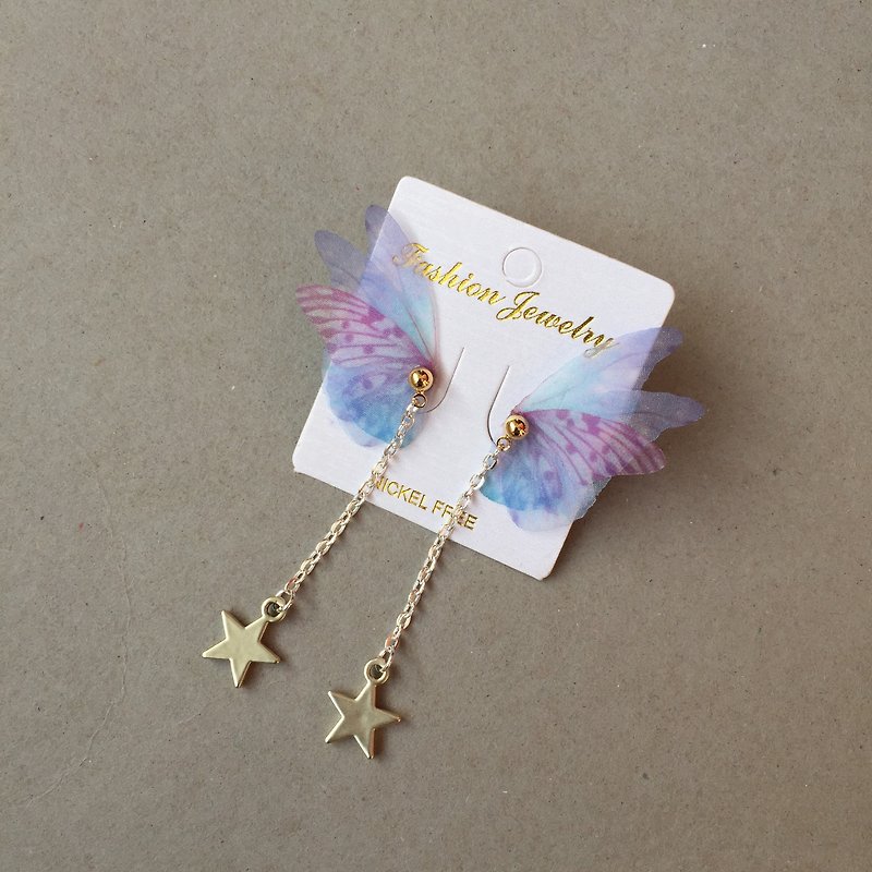 silk  butterfly earrings drop earrings birthday  Valentine's Day Gift bridal - Earrings & Clip-ons - Silk Blue