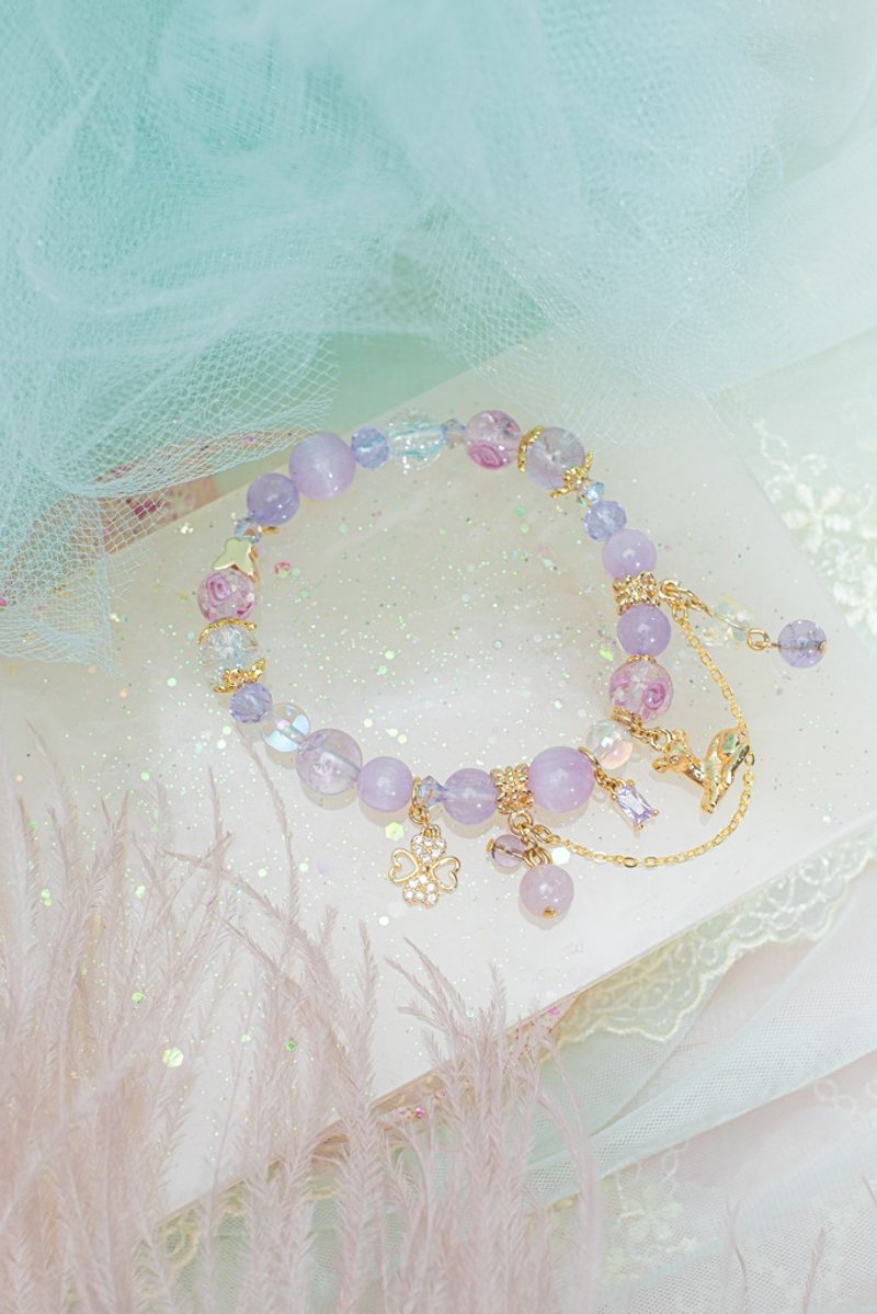 夜鹿幽谷天然貓眼紫理輝石手鍊 - 手鍊/手環 - 黏土 紫色