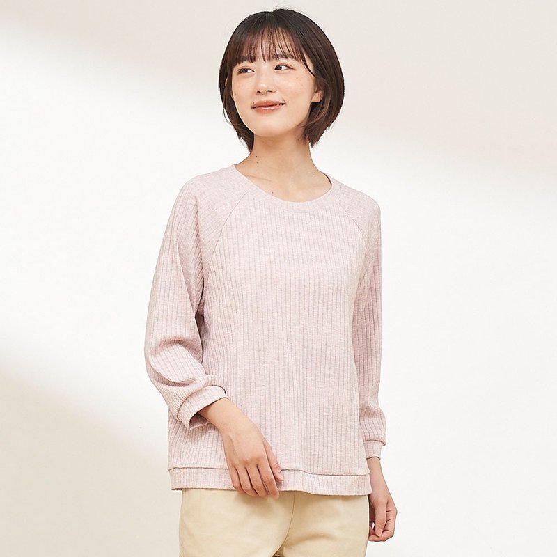氣質羅紋百搭圓領上衣-共2色 - 睡衣/居家服 - 棉．麻 多色