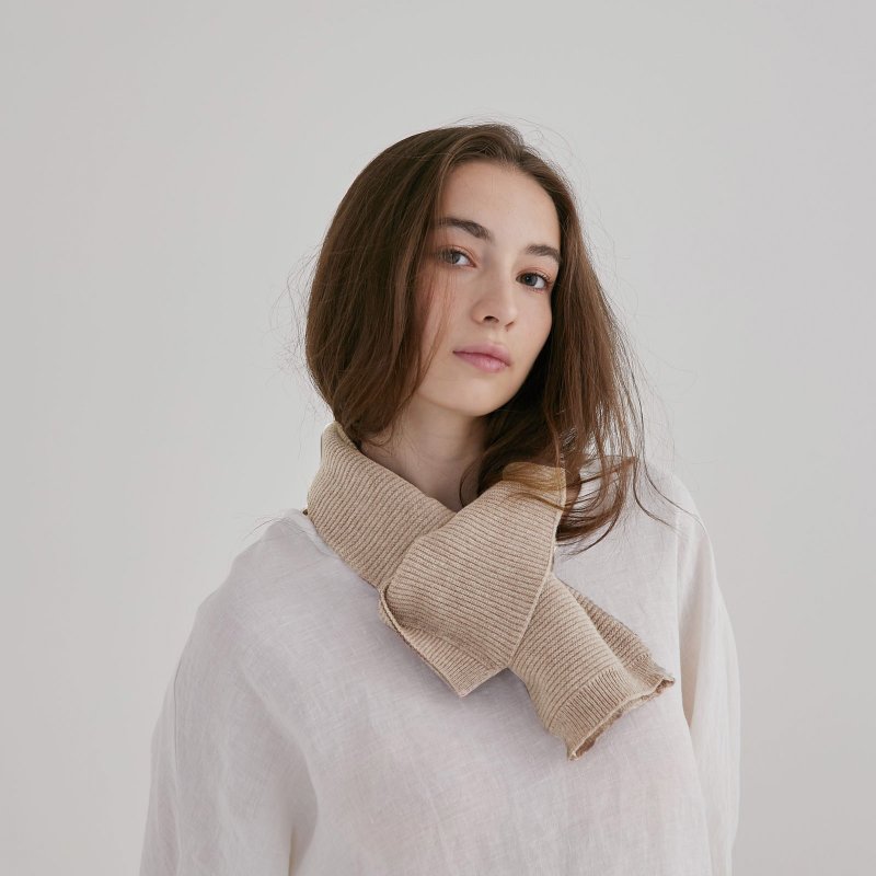 Wool Short Scarf - Beige - Knit Scarves & Wraps - Wool White