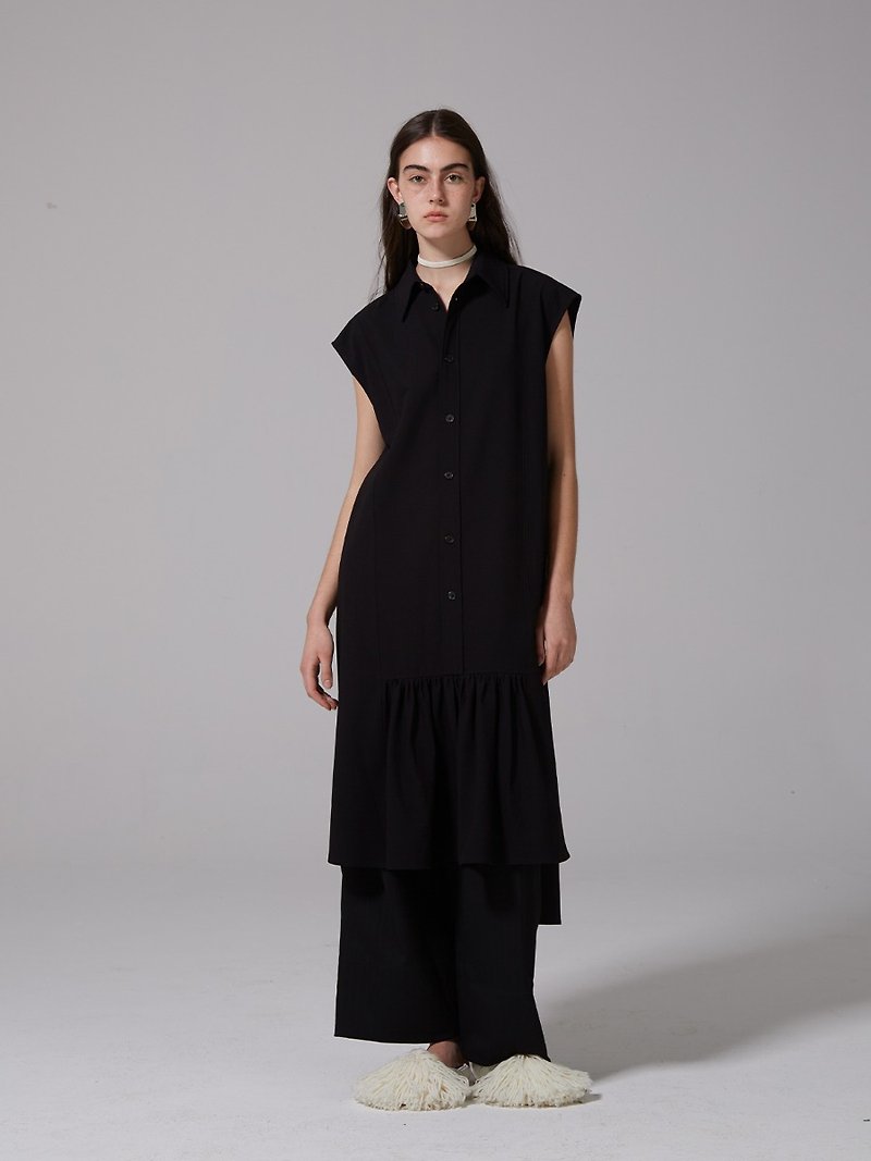 黑色解構背心連衣裙 - 裙子/長裙 - 聚酯纖維 黑色
