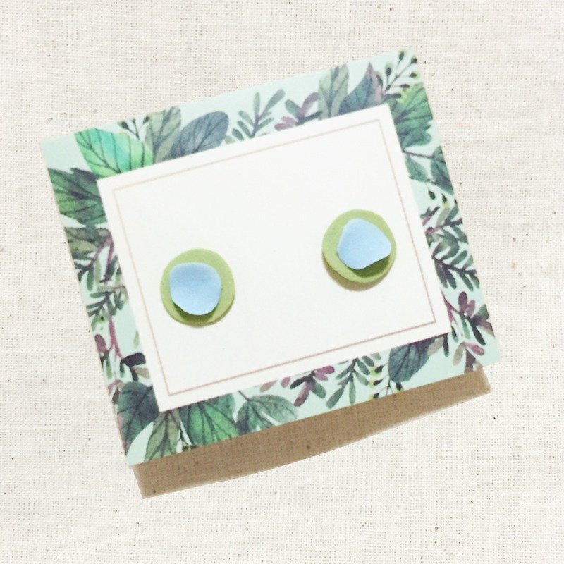 Handmade clay earrings (blue + green grass tender) - Earrings & Clip-ons - Pottery Green