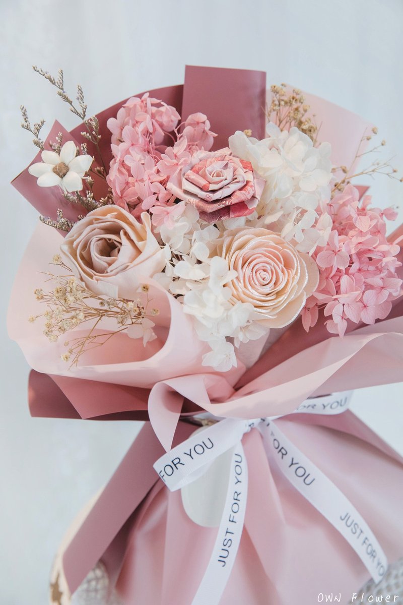 Banknote bouquet/money flower bouquet/money bouquet/banknote cake/birthday gift/cash included 300 yuan - Dried Flowers & Bouquets - Plants & Flowers Pink