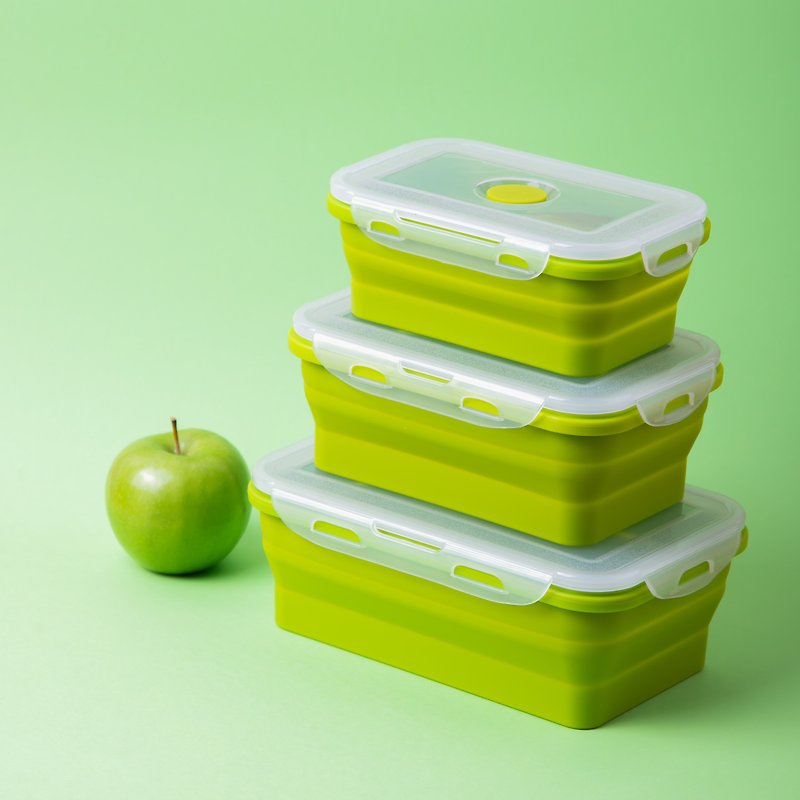 Collapsible colorful silicone box set - Green Tree Set - 便當盒/飯盒 - 矽膠 綠色
