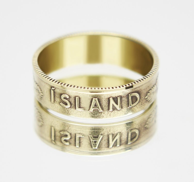 Iceland Coin Ring 1 kronor 1957-1975 coin rings for men coin rings for women - 戒指 - 其他金屬 