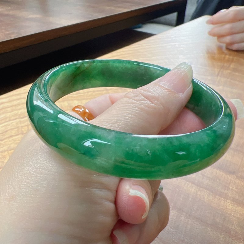 Icy Jadeite Bangle with Floating Yang Green Hue | Circumference 19 | Natural Burmese Jadeite Grade A | Gift - Bracelets - Jade Green