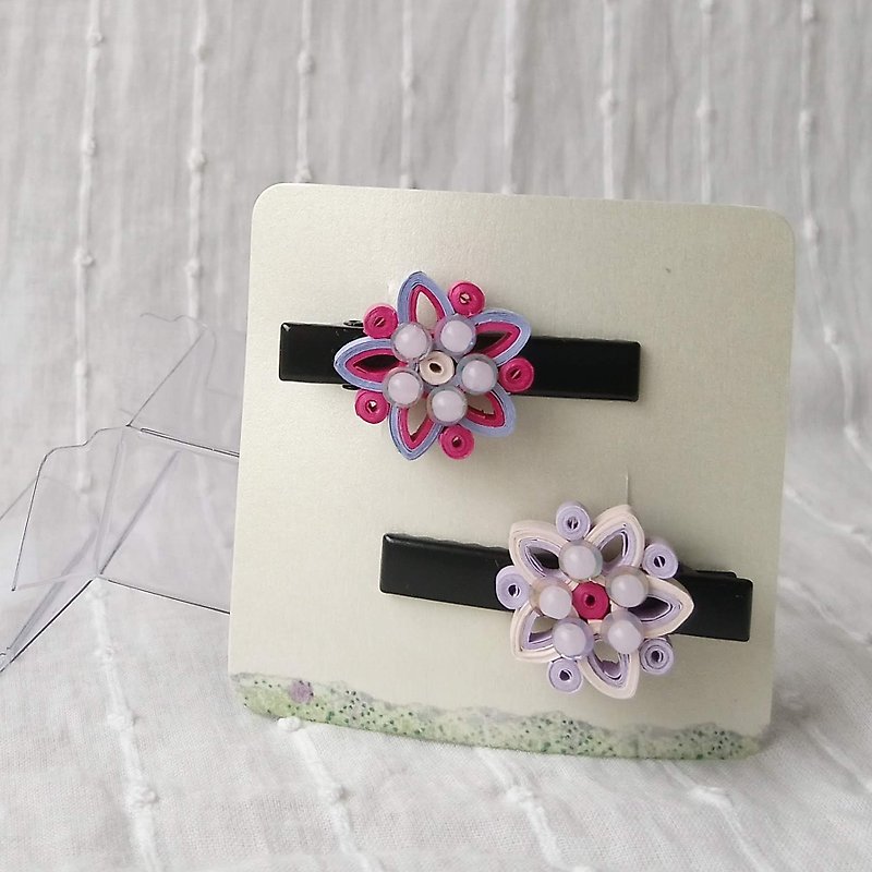 Two-color scroll small flower hairpin pair - Hair Accessories - Paper Multicolor