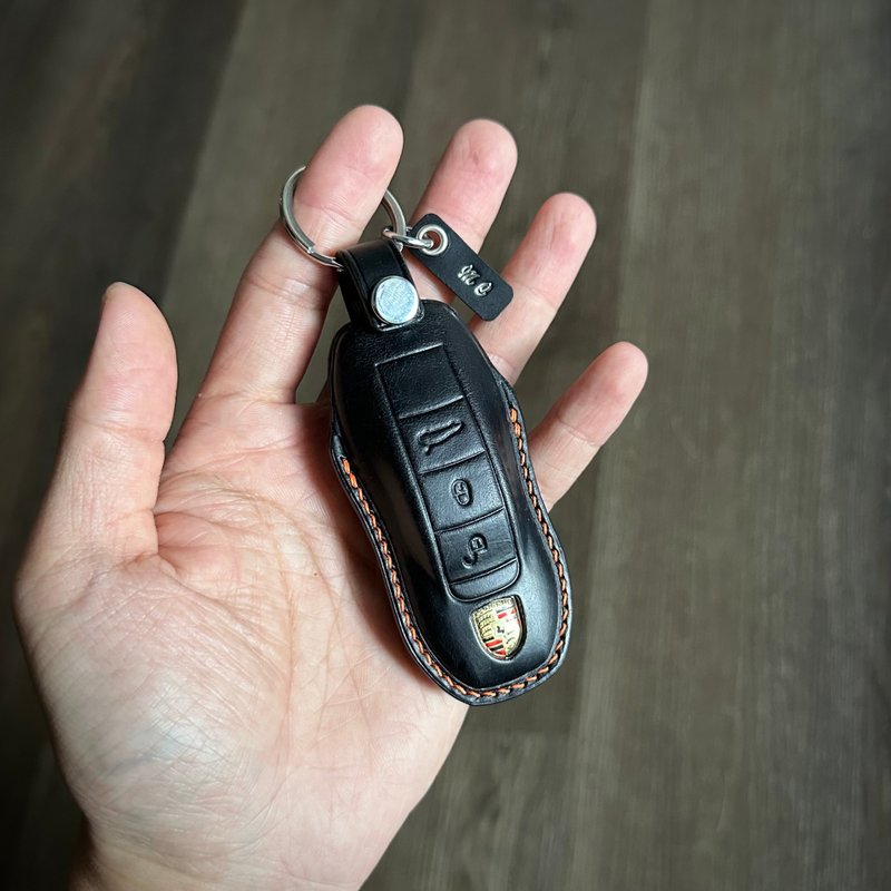 保時捷 Buttero 鑰匙皮套 Porsche Macan Cayenne Taycan 911 718 - 鑰匙圈/鑰匙包 - 真皮 黑色