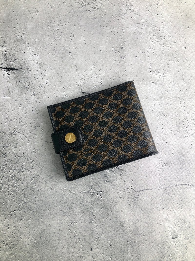 [Direct from Japan, branded used bag] CELINE Macadam wallet, black, blazon, PVC, leather, bi-fold, vintage, y827bx - กระเป๋าสตางค์ - วัสดุกันนำ้ สีดำ