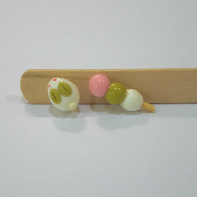 Japanese confectionery group - three-color rabbit & dumpling - Hair Accessories - Clay Pink