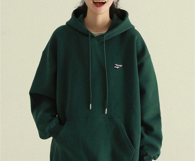 Dark green hooded sweatshirt autumn and winter plus velvet loose