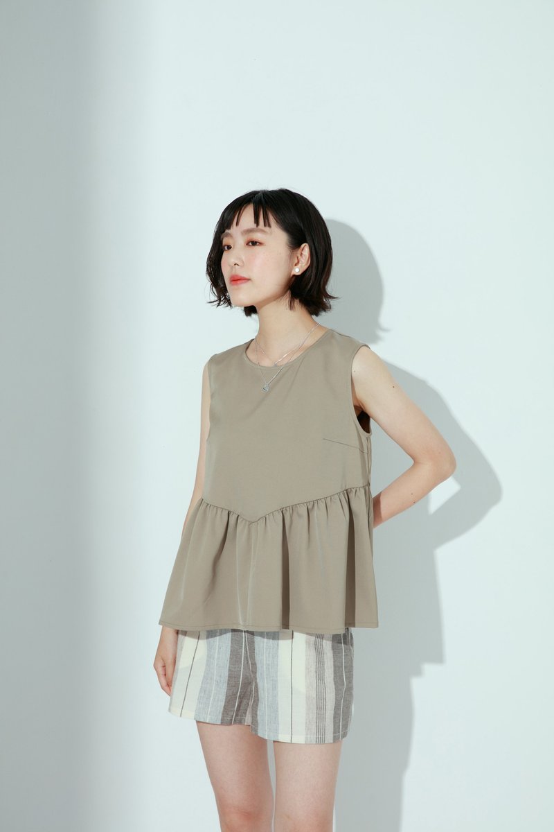 Modern Landscape Sleeveless Wayward Vest Top-Bright (Brown) - Women's Tops - Other Man-Made Fibers Khaki